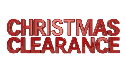 Fototapeta premium A bold, red 3D text 'CHRISTMAS CLEARANCE' on a solid transparent background, perfect for holiday sales and promotional graphics. background removed