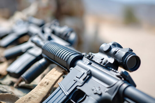 Close-up of a tactical rifle