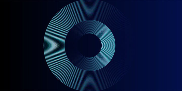 Round frame colorful blue green light isolated on dark background. Abstract circles lines pattern. Vector illustration concept for music, digital, modern science, Ai technology