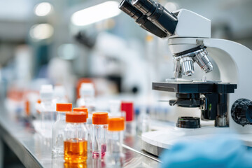 Laboratory scene with microscopes and test tubes