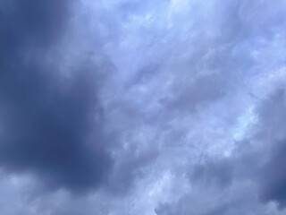 Dark Storm Cloud over Fluffy White Cumulus Cloudscape