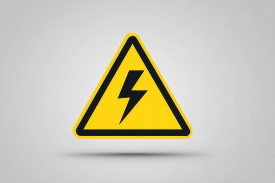 A clear yellow triangular warning sign with a black lightning bolt symbol, signifying danger and high voltage electrical hazard.