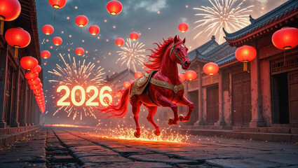 AI-generated image of the Chinese New Year 2026 of the horse