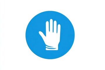 Obraz premium A white gloved hand icon in a blue circle signifies mandatory hand protection. This common safety sign instructs all to wear gloves.