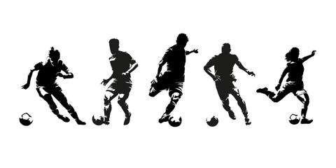 Fototapeta na wymiar Soccer, football, group of men and women playing football, set of isolated vector silhouettes, team sport athletes