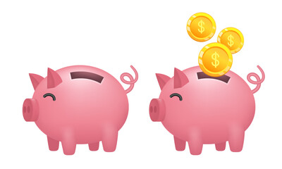 Piggy bank. Vector 3D illustration isolated on white background.