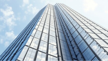 Fototapeta premium A tall glass building with a blue sky in the background