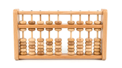 Classic wooden abacus with counting beads, an ancient calculating device used for learning math and financial computations