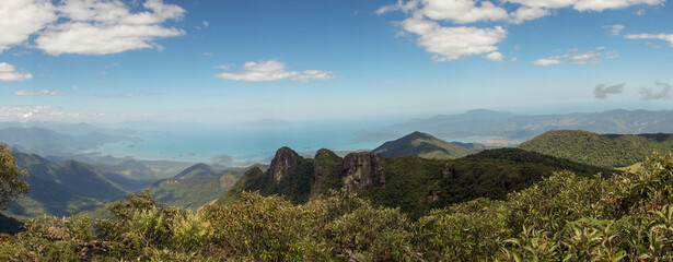 Panoramic aerial view of the bay of Paraty and Angra dos Reis in Rio de Janeiro, Brazil. View from...