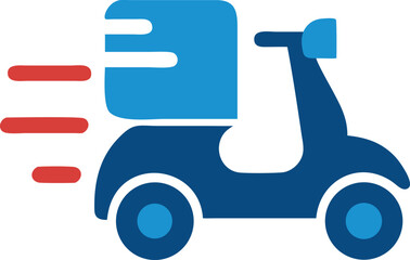 Fast navy scooter with a bright blue delivery box displays swift motion lines