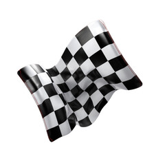 Naklejka premium A wavy, black and white checkered flag, symbolizing the finish line of a race or competition, with red-stitched edges. background removed