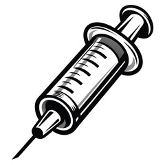 Gray Syringe Design with Hollow Interior Markings on White Background