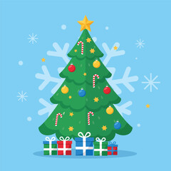 Decorated Christmas tree with baubles