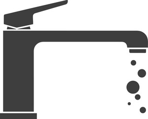 Dark gray modern faucet with water droplets falling against a white background vector