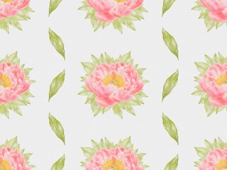 Coral Peonies Seamless Pattern &ndash; Watercolor Floral Design on White Background