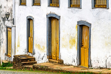 Historic housefacade in colonial style in the city of Mariana, Minas Gerais.