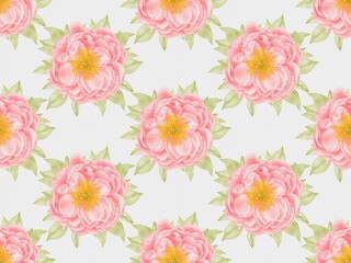 Coral Peonies Seamless Pattern – Watercolor Floral Design on White Background
