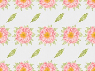 Coral Peonies Seamless Pattern &ndash; Watercolor Floral Design on White Background