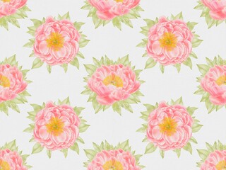 Coral Peonies Seamless Pattern &ndash; Watercolor Floral Design on White Background