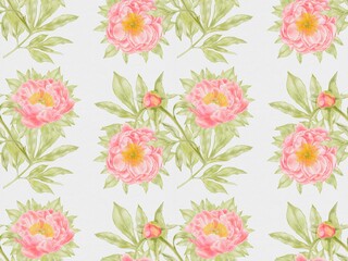 Coral Peonies Seamless Pattern &ndash; Watercolor Floral Design on White Background