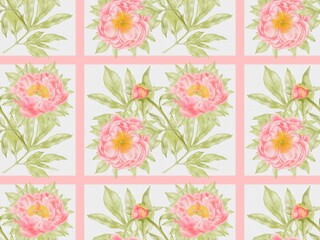 Coral Peonies Seamless Pattern &ndash; Watercolor Floral Design on White Background