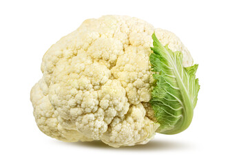 Cauliflower with leaf  isolated on white background with clipping path