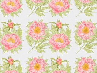 Coral Peonies Seamless Pattern &ndash; Watercolor Floral Design on White Background