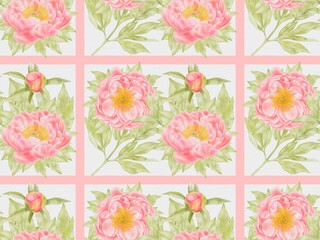 Coral Peonies Seamless Pattern &ndash; Watercolor Floral Design on White Background