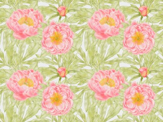 Coral Peonies Seamless Pattern &ndash; Watercolor Floral Design on White Background