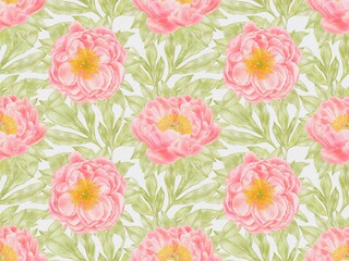 Coral Peonies Seamless Pattern &ndash; Watercolor Floral Design on White Background