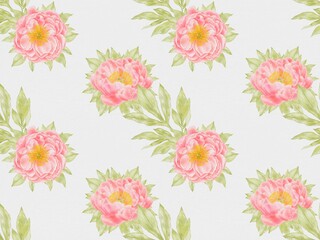 Coral Peonies Seamless Pattern &ndash; Watercolor Floral Design on White Background