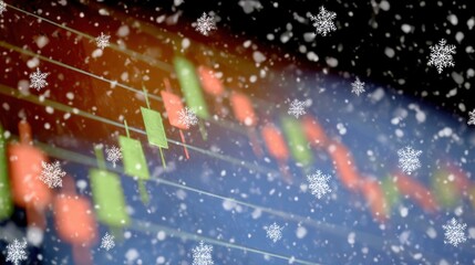 Obraz premium Winter stock market concept with falling snow and glowing chart