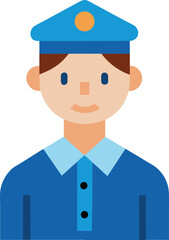 Cartoon Mailman in Blue Uniform with Cap and Emblem Vector Illustration