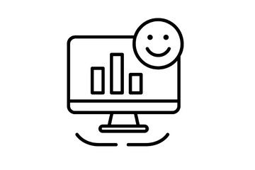 Minimal linear icon showing a display with bars and smile symbol, perfect for dashboards, analytics, and performance surveys in business and UX design.