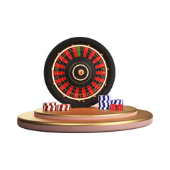 3D vertical roulette  casino with chips without background isolated
