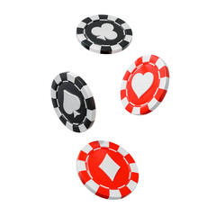 3D flying casino chips without background, isolated