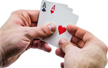 Hand Holding Ace of Hearts Card. without background, isolated