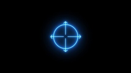 Neon glowing cyan color expansion icon 4k video animation. Network system Conceptual illustration expansion icon sharing icon, Looping video and alpha channel for transparent background .
