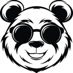 Panda Head with Sunglasses Art on White Background Cartoon Design