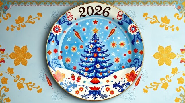 New Year 2026 winter plate painting