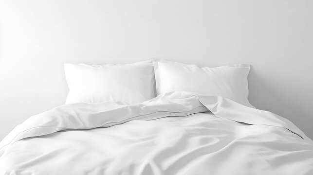 Serene bedroom setting featuring a neatly made bed with crisp, white linens and plush pillows, promising a restful and peaceful night's sleep in minimalist style.