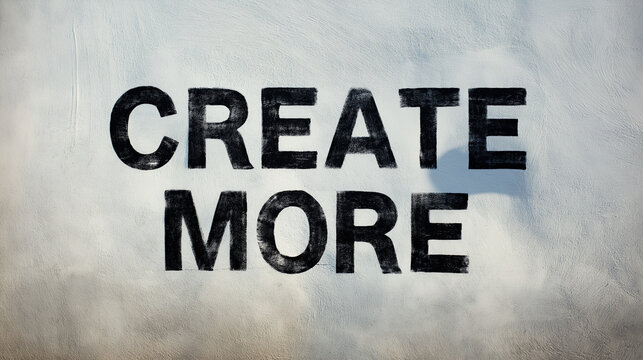 Naklejki Create More motivational text painted on a textured white wall