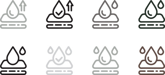 Water absorption and resistance fabric icons set for material quality