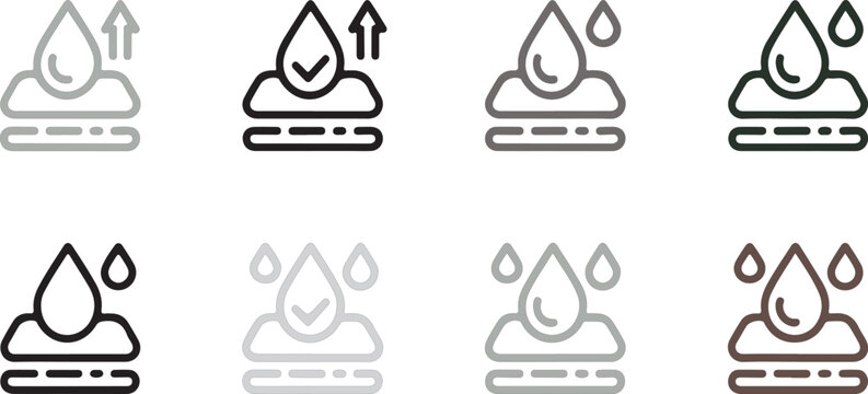 Water absorption and resistance fabric icons set for material quality