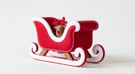 Felt Christmas Santa Sleigh photo on a solid white background, holiday graphic, Craft