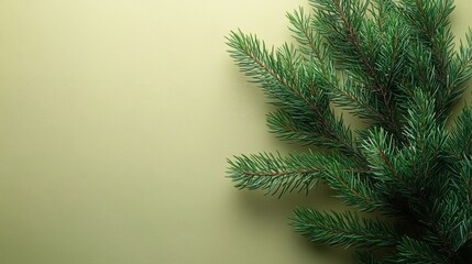 Obraz premium Pine Tree Branch with Golden Berries on Yellow Background