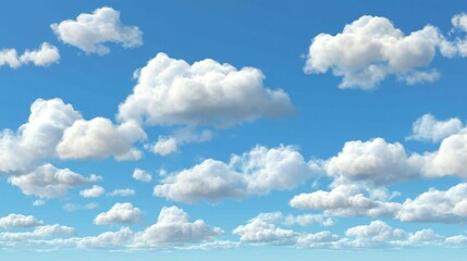 Soft Fluffy Clouds Against Clear Blue Sky on Bright Sunny Day, Ideal for Nature, Weather, and Sky Background or Wallpaper Projects