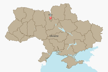 Vector graphic artwork suitable for print and web containing flat detailed map of independent UKRAINE