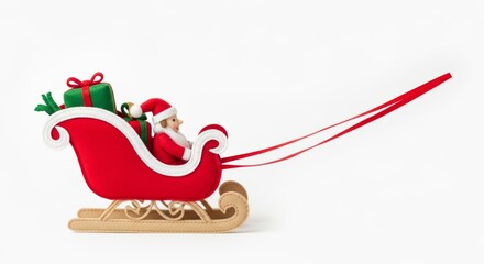 Felt Christmas Santa Sleigh photo on a solid white background, holiday graphic, Craft