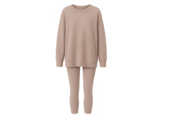 Beige loungewear set featuring a comfortable sweatshirt and ribbed leggings for a relaxing, casual outfit